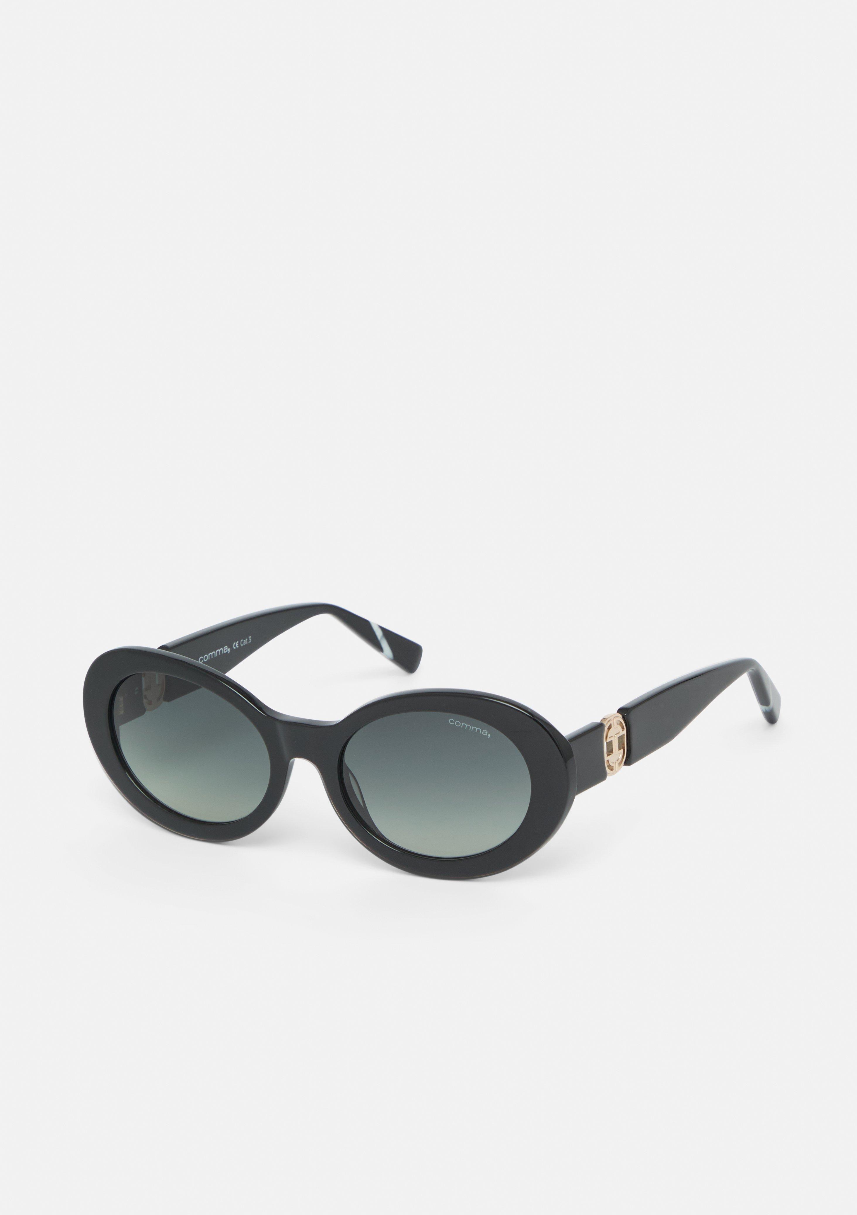 Ovale Sonnenbrille mit Schmuckdetail am Bügel in schwarz von COMMA