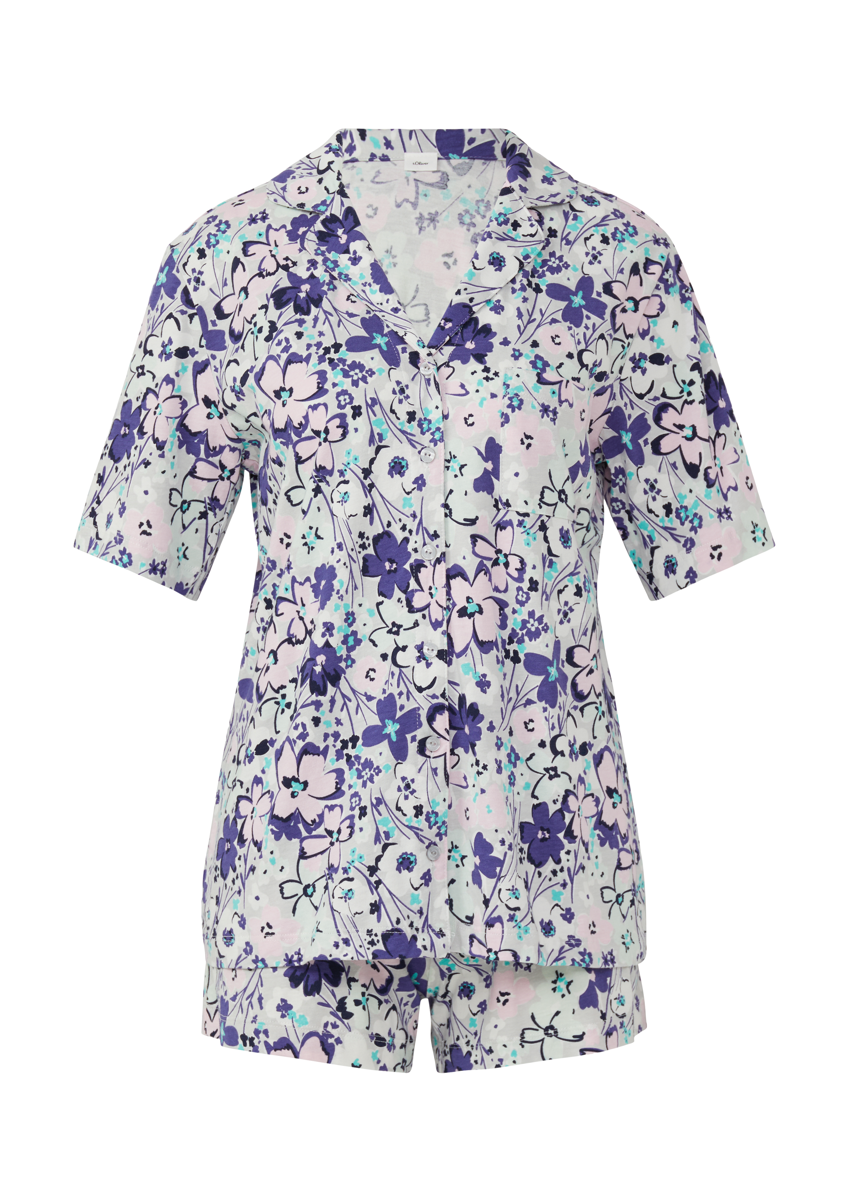 Kurzer Pyjama mit Knopfleiste und Print