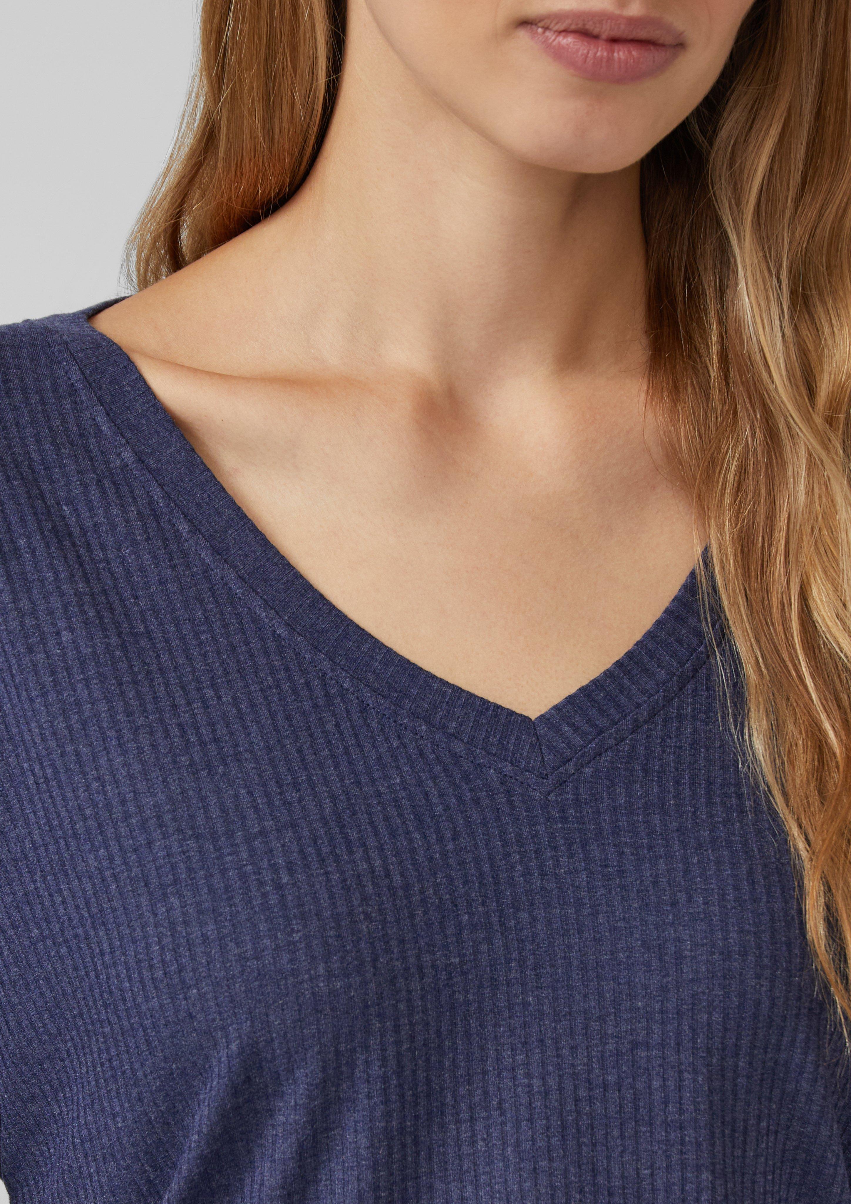 Pyjama-Oberteil mit V-Ausschnitt und Ripp-Struktur