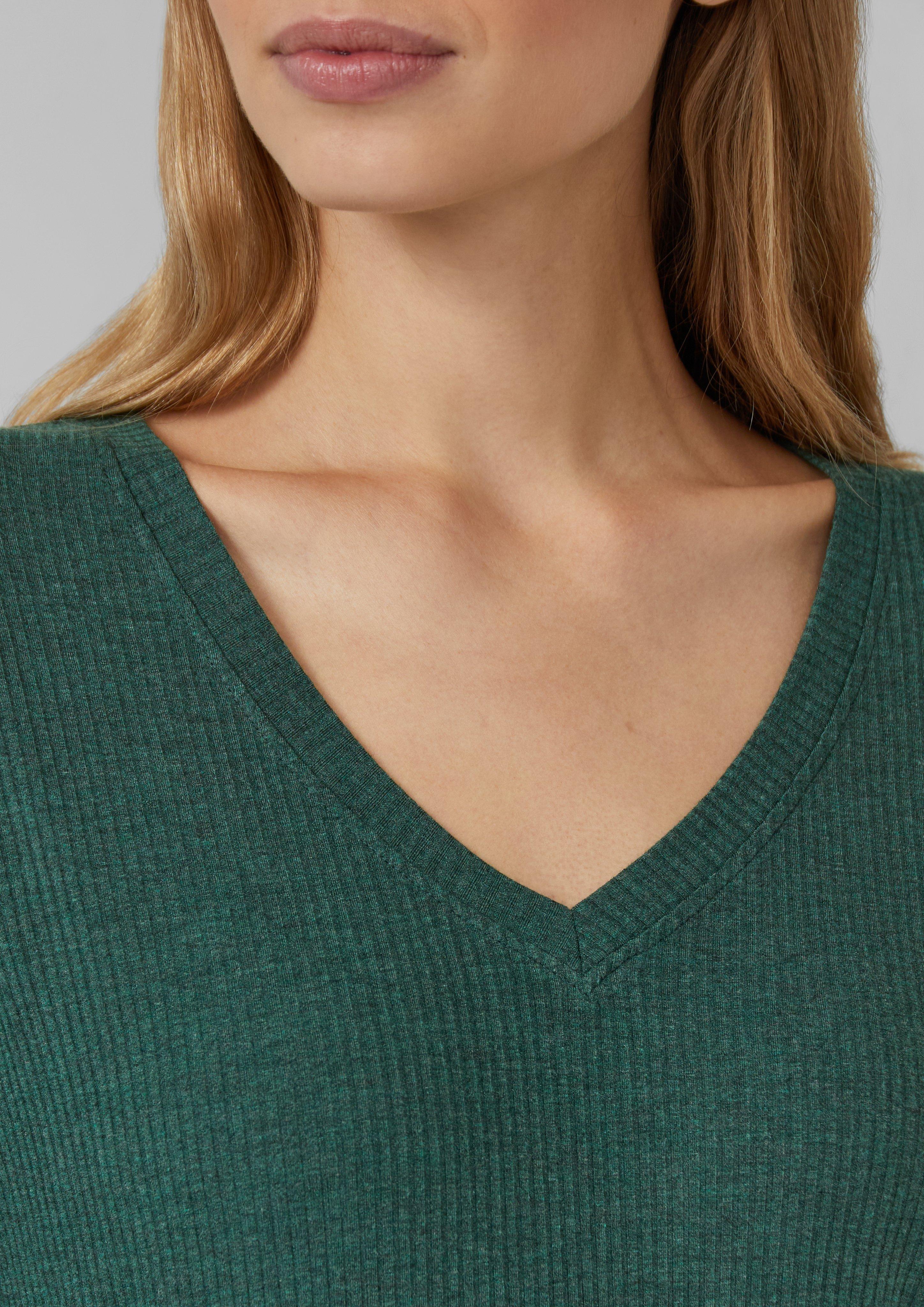 Pyjama-Oberteil mit V-Ausschnitt und Ripp-Struktur