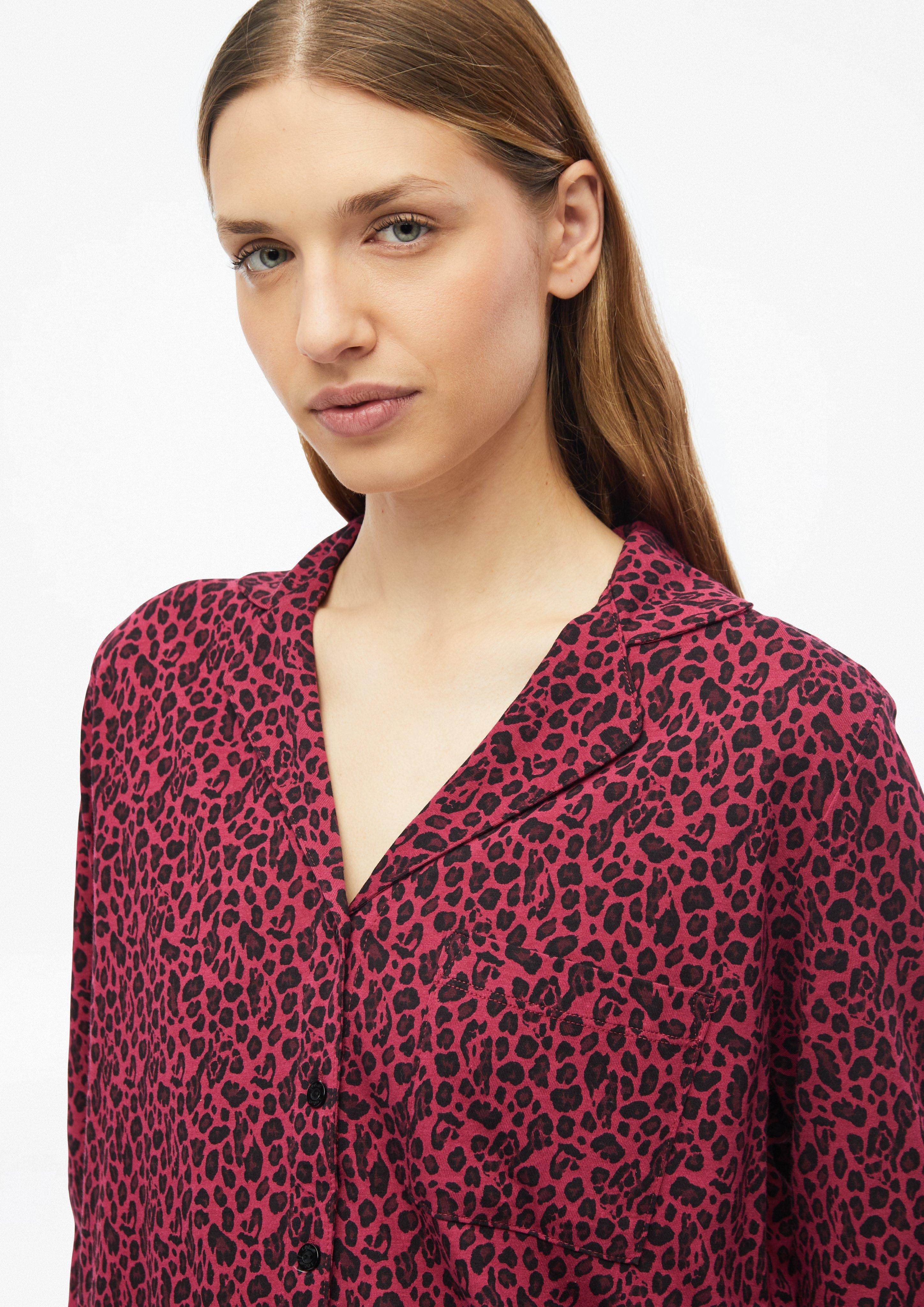 Damen Pyjama-Oberteil mit Leo-Print und Reverskragen in pink von s.Oliver