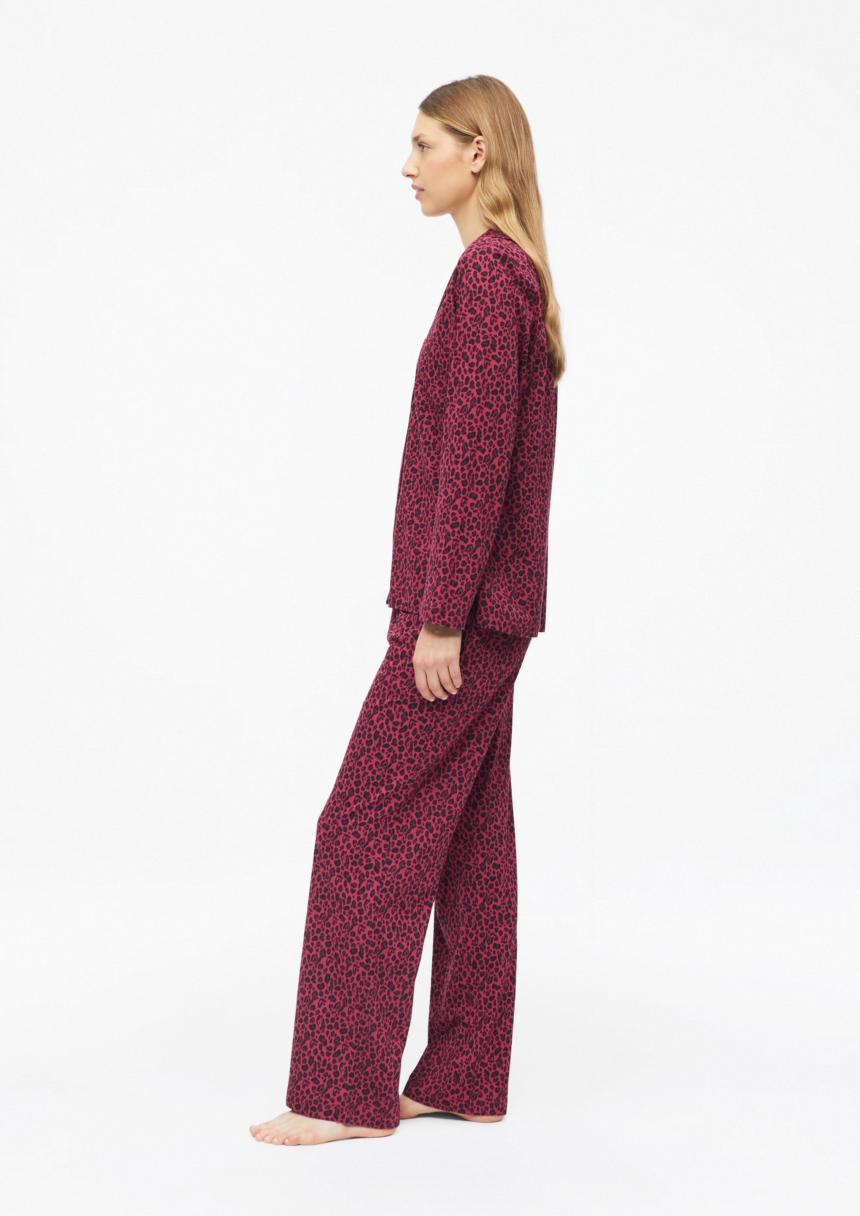 Damen Pyjama-Oberteil mit Leo-Print und Reverskragen in pink von s.Oliver