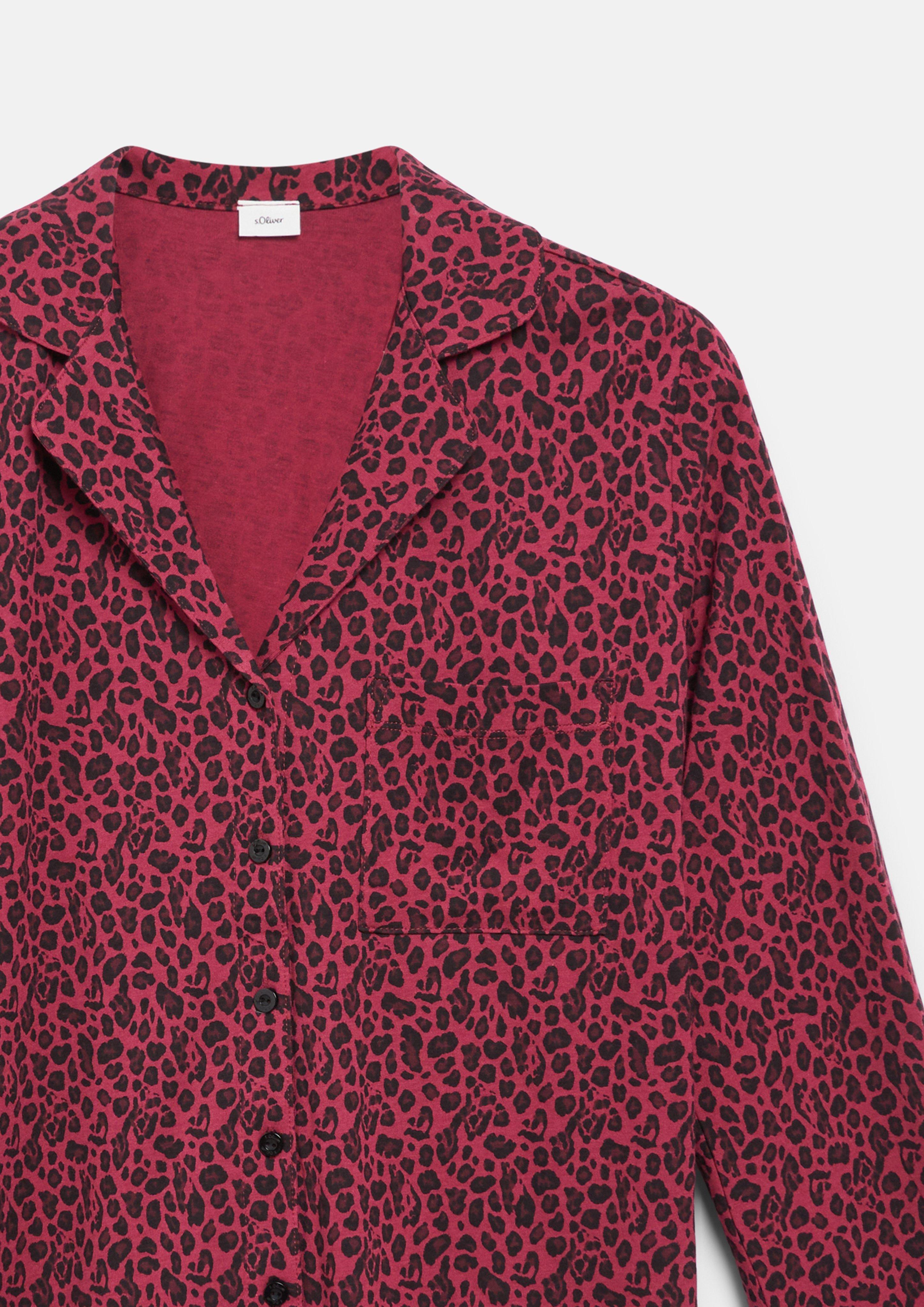 Damen Pyjama-Oberteil mit Leo-Print und Reverskragen in pink von s.Oliver