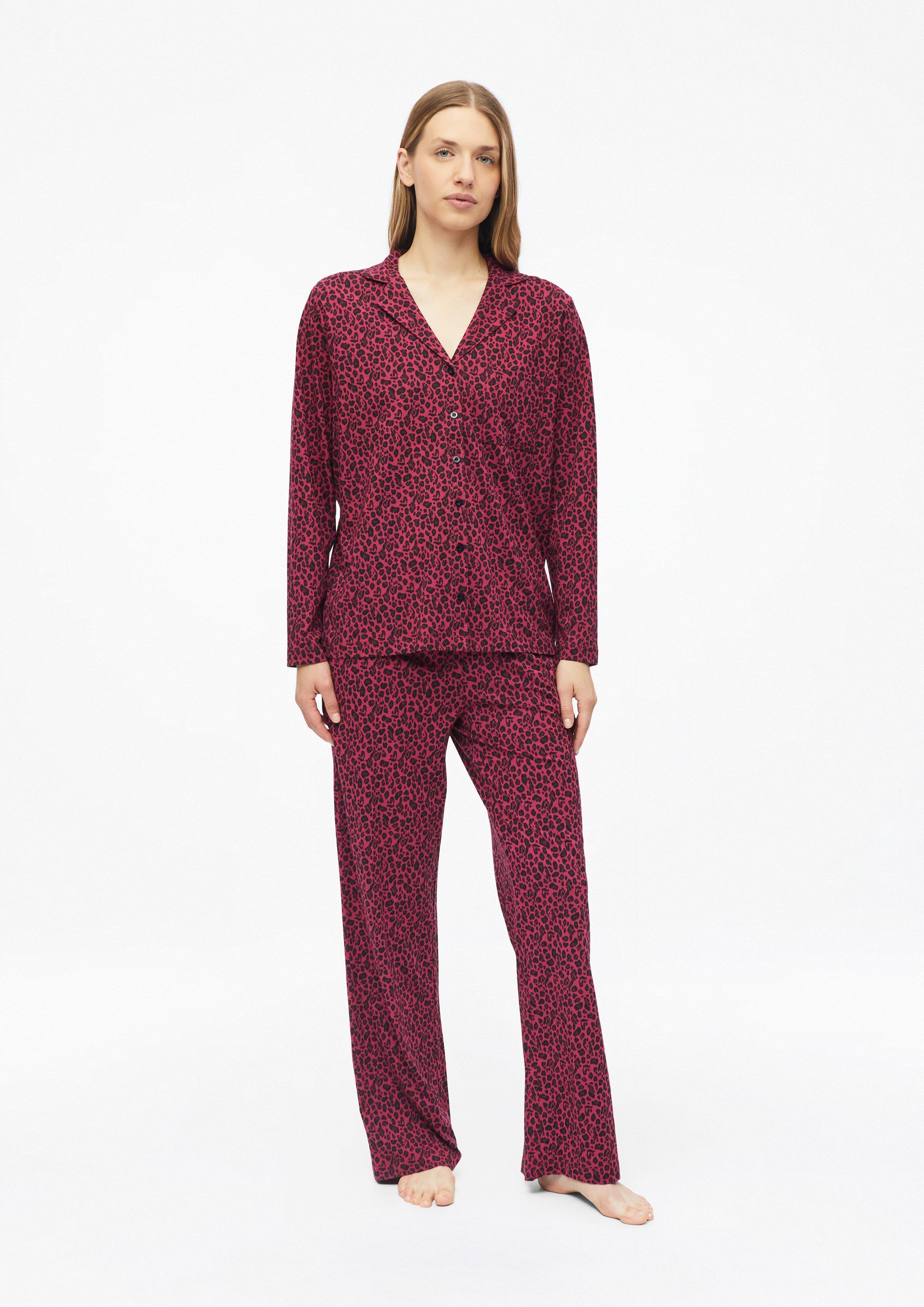 Damen Pyjama-Oberteil mit Leo-Print und Reverskragen in pink von s.Oliver