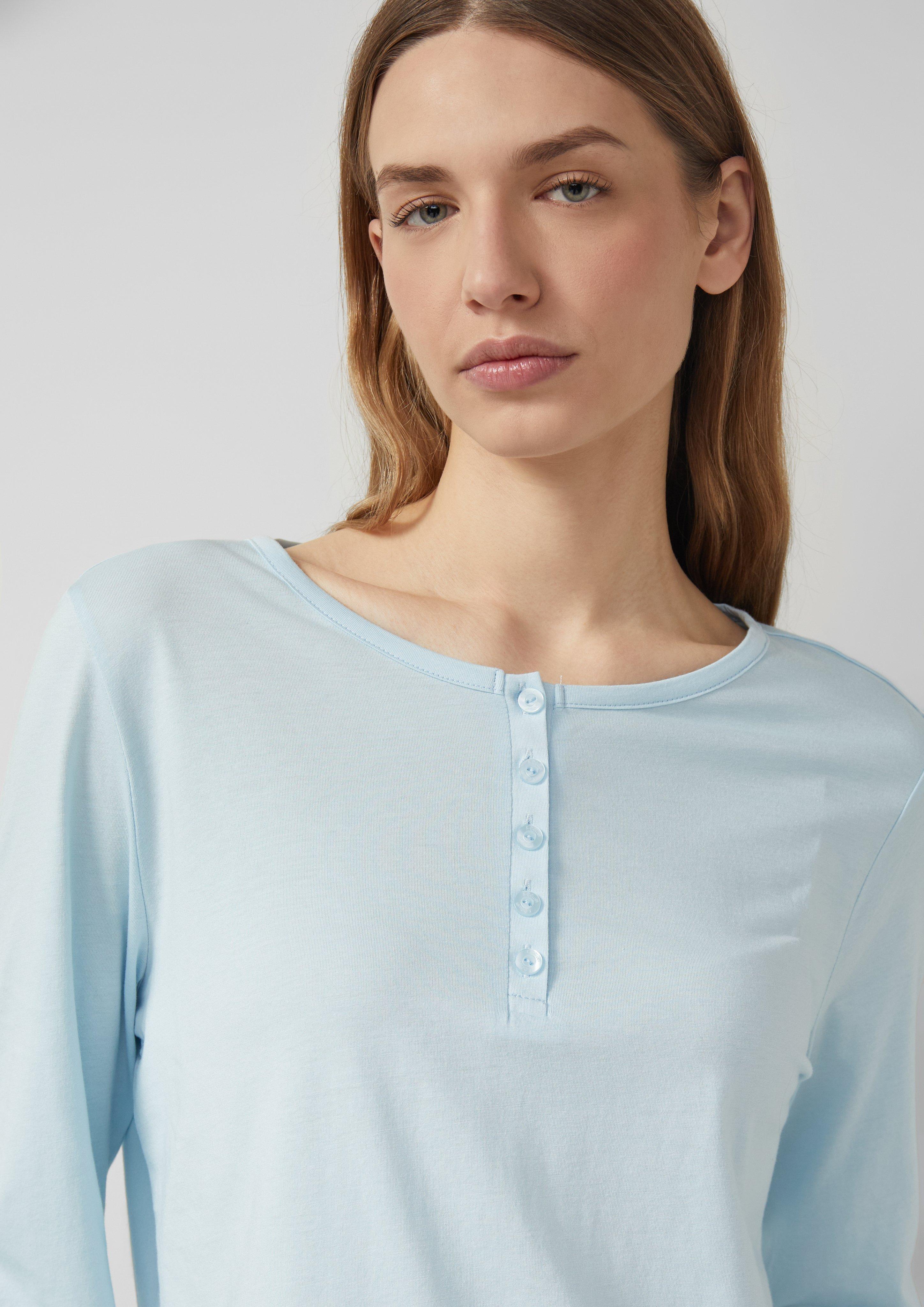 Pyjama-Langarmshirt mit Zierknopfleiste