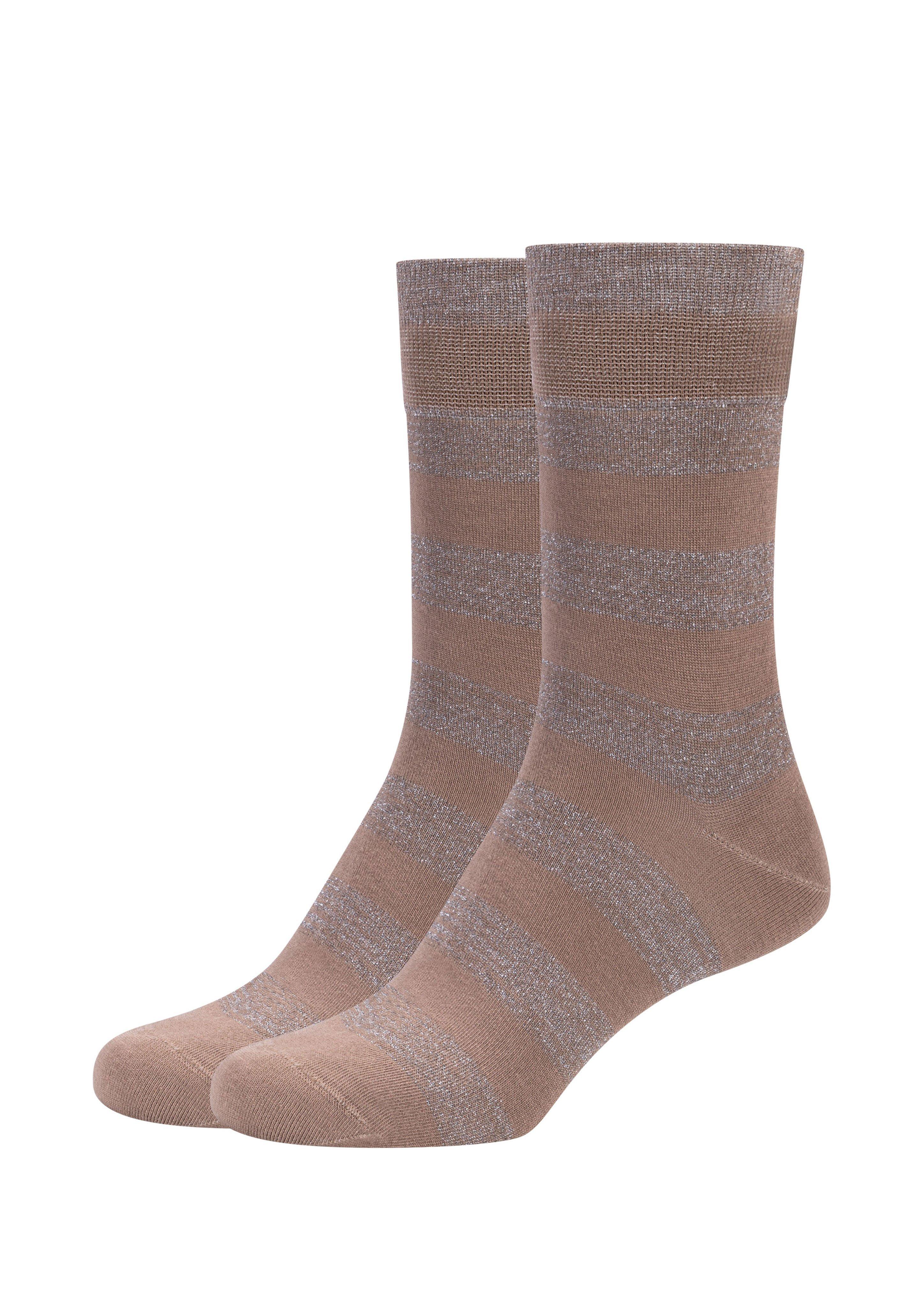 Damen 2er-Pack Socken mit Glanzeffekt in braun von s.Oliver
