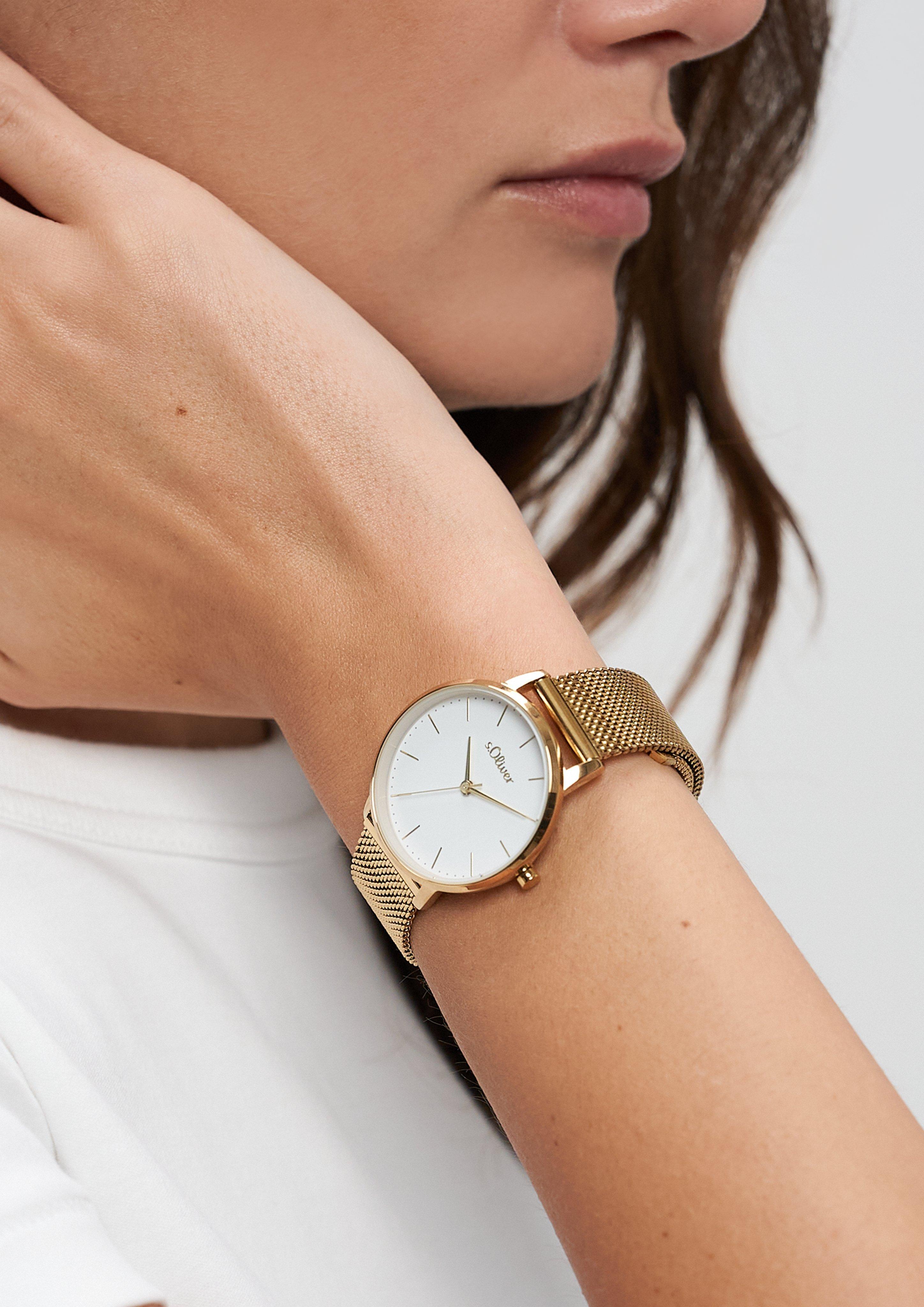 Damen Armbanduhr mit feinem Mesharmband aus Edelstahl in  von s.Oliver
