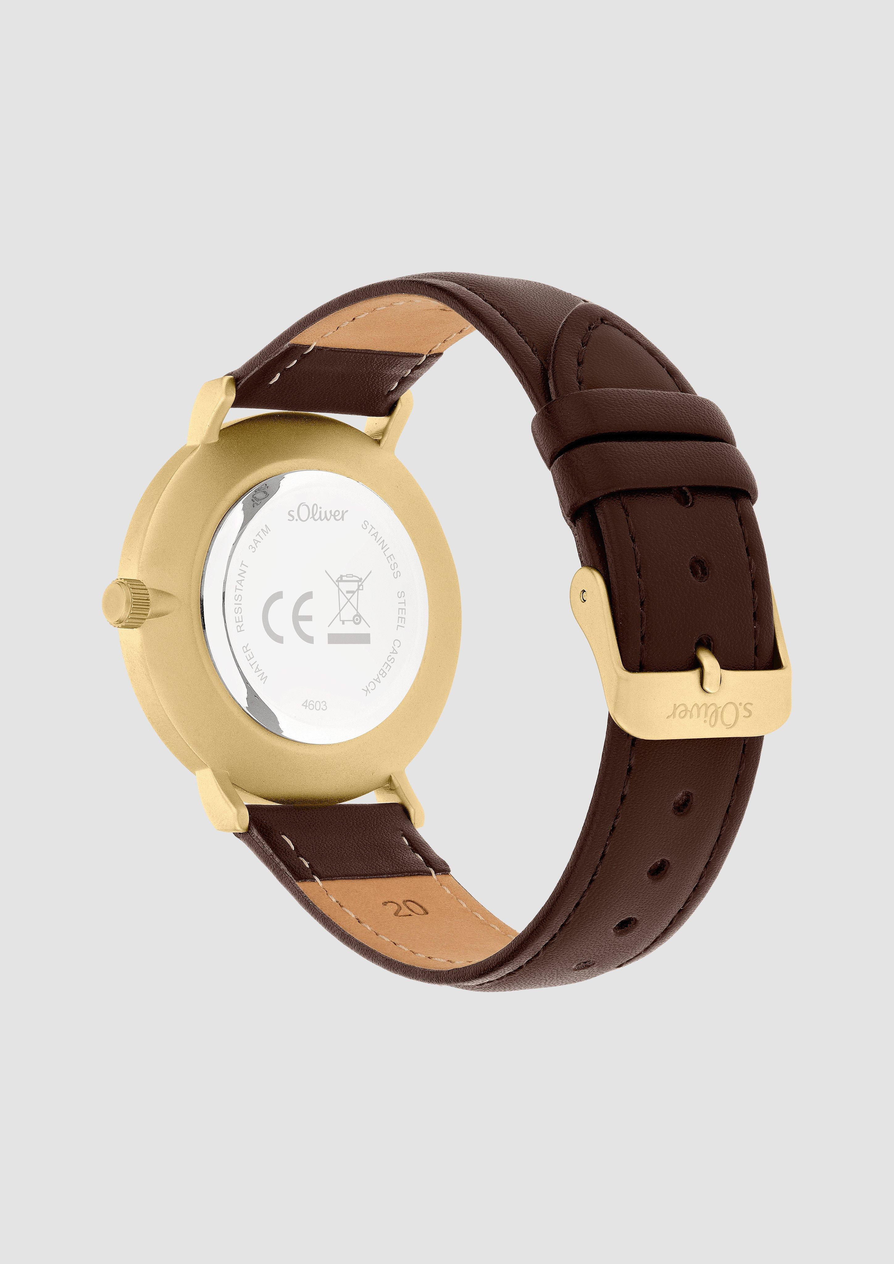 Herren Uhr mit Kunstlederarmband in gold von s.Oliver