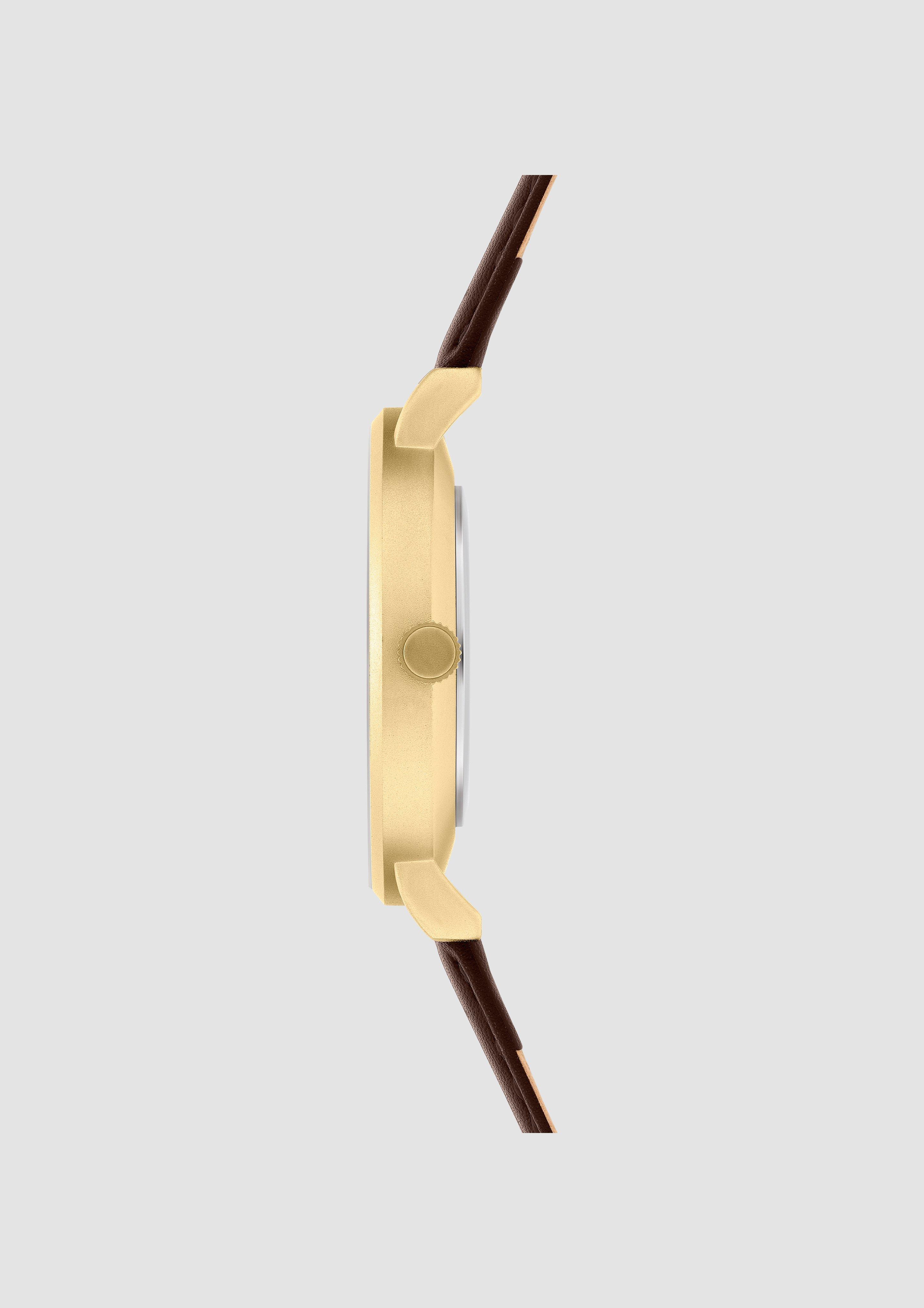 Herren Uhr mit Kunstlederarmband in gold von s.Oliver