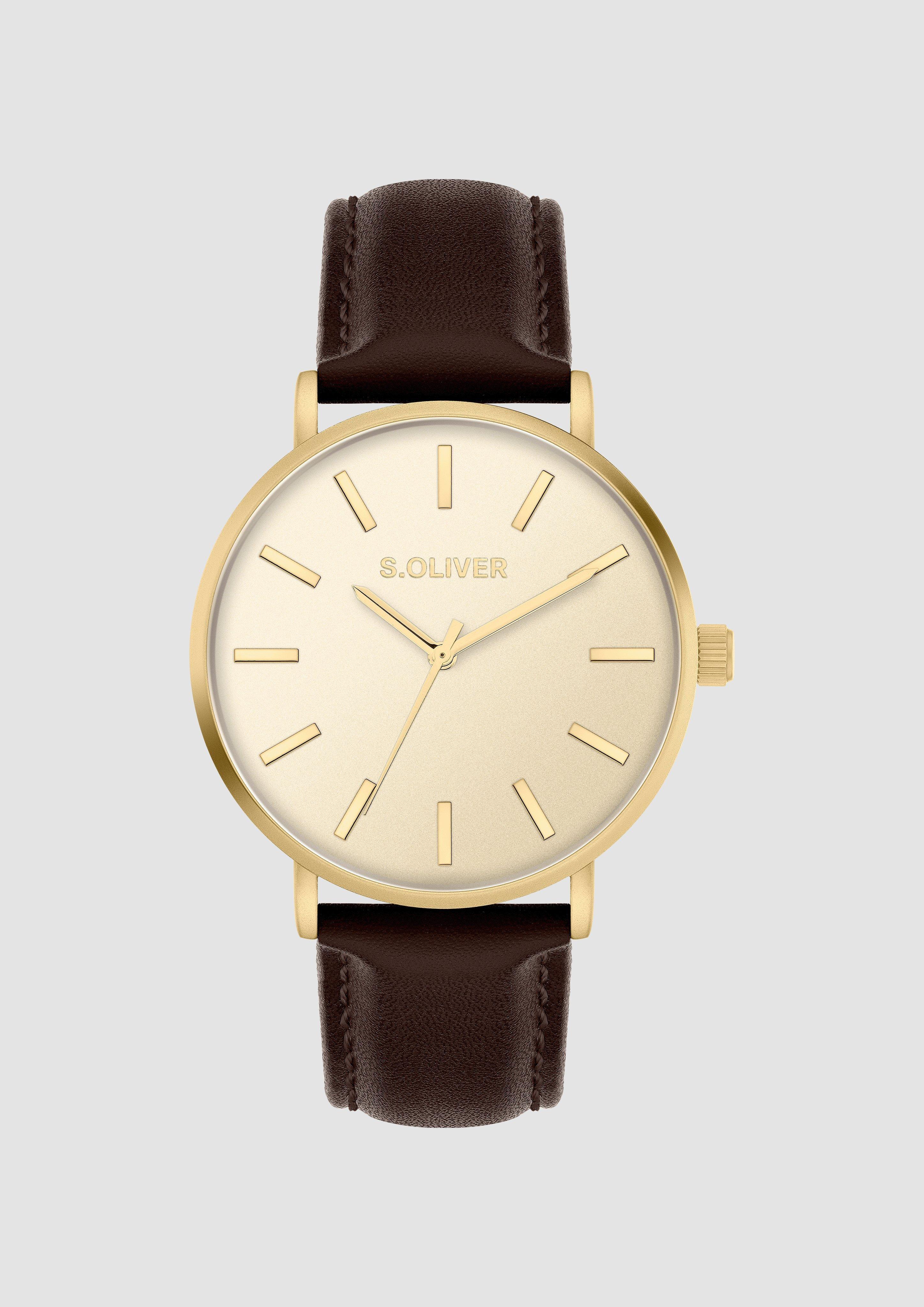 Herren Uhr mit Kunstlederarmband in gold von s.Oliver