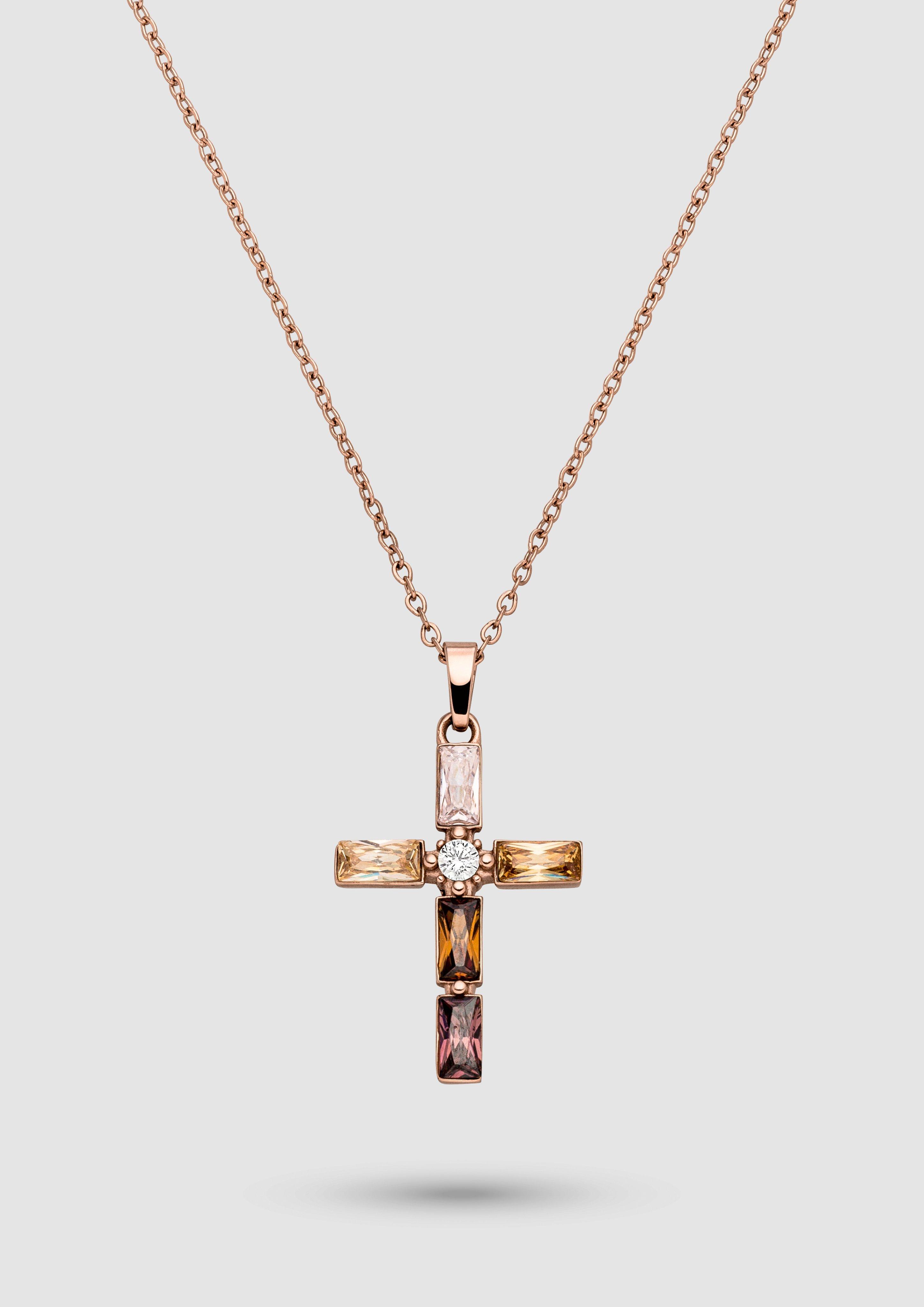 Edelstahlkette mit Kreuz-Anhänger in Farbe roségold von s.Oliver
