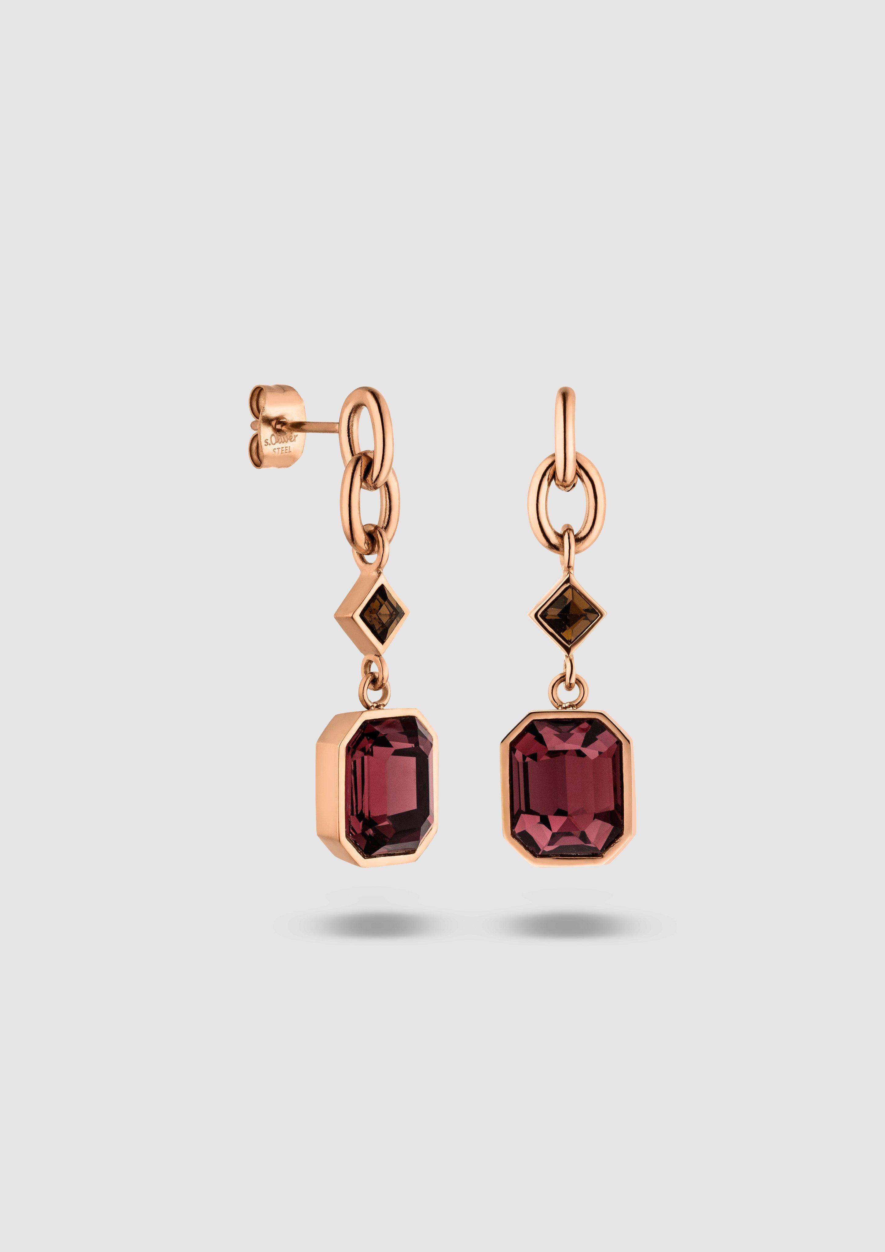 Ohrringe mit facettierten Schmucksteinen in Farbe roségold von s.Oliver