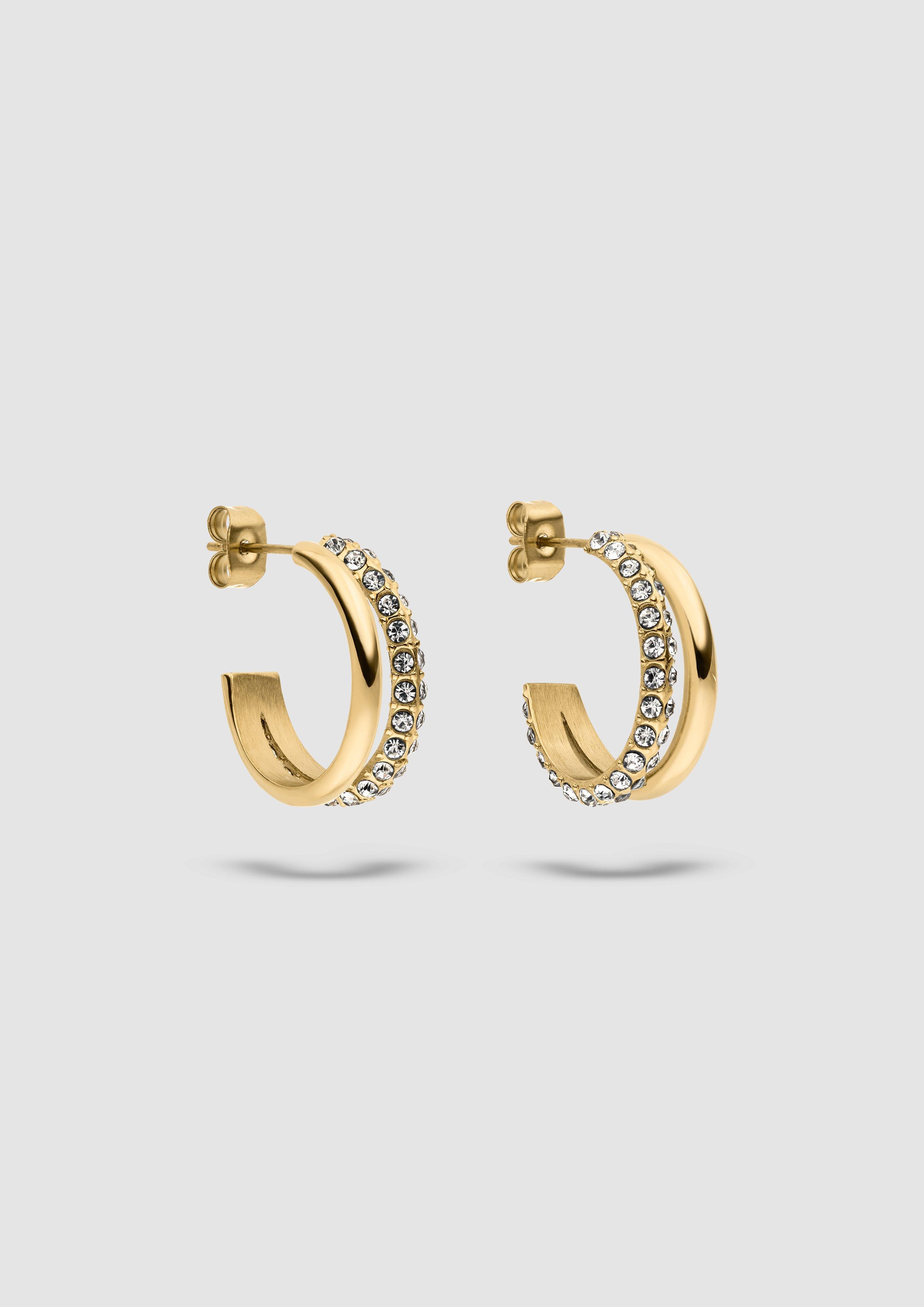 Damen Edelstahlcreolen mit Steinbesatz in gold von s.Oliver