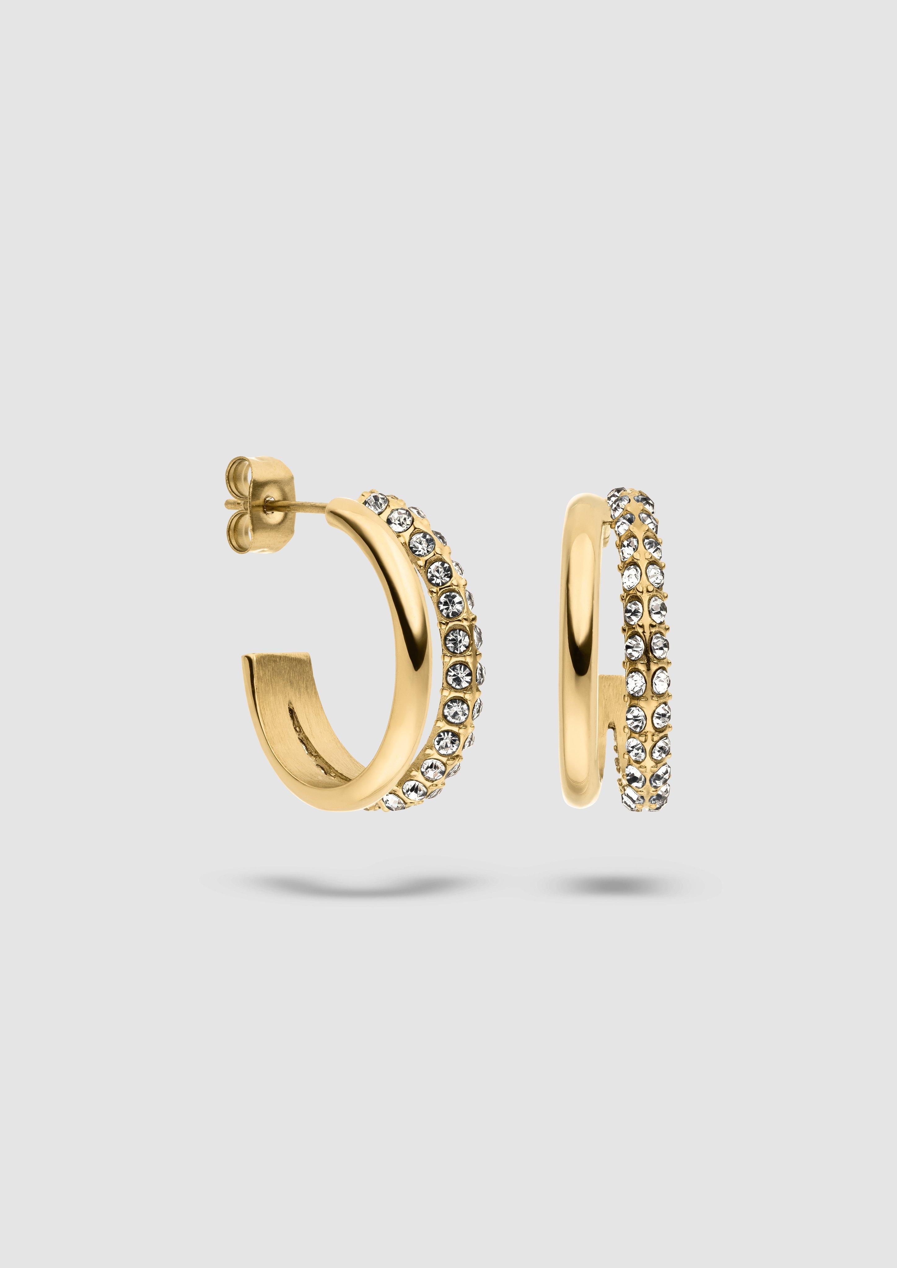 Edelstahlcreolen mit Steinbesatz in Farbe gold von s.Oliver