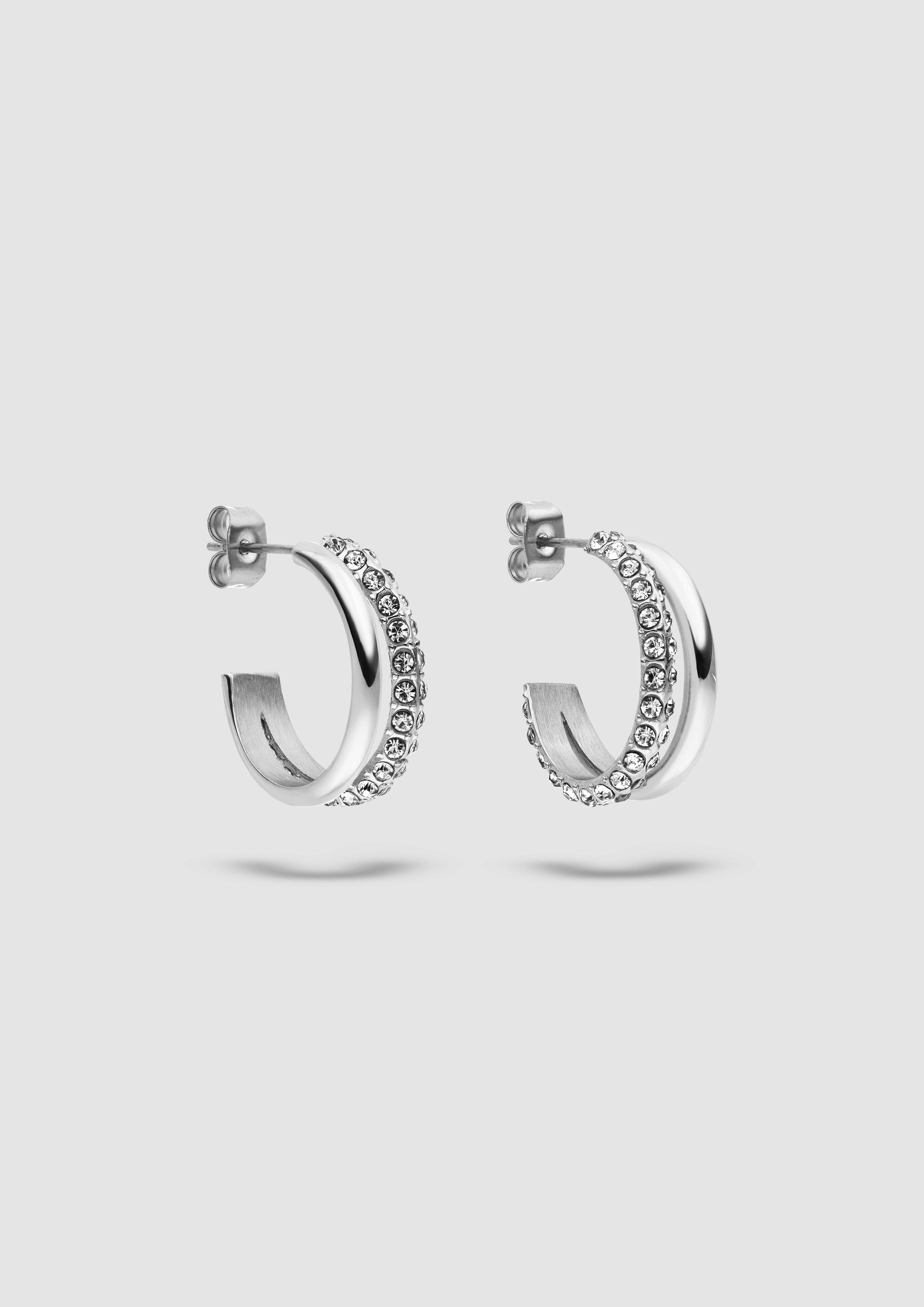 Damen Edelstahlcreolen mit Steinbesatz in silber von s.Oliver