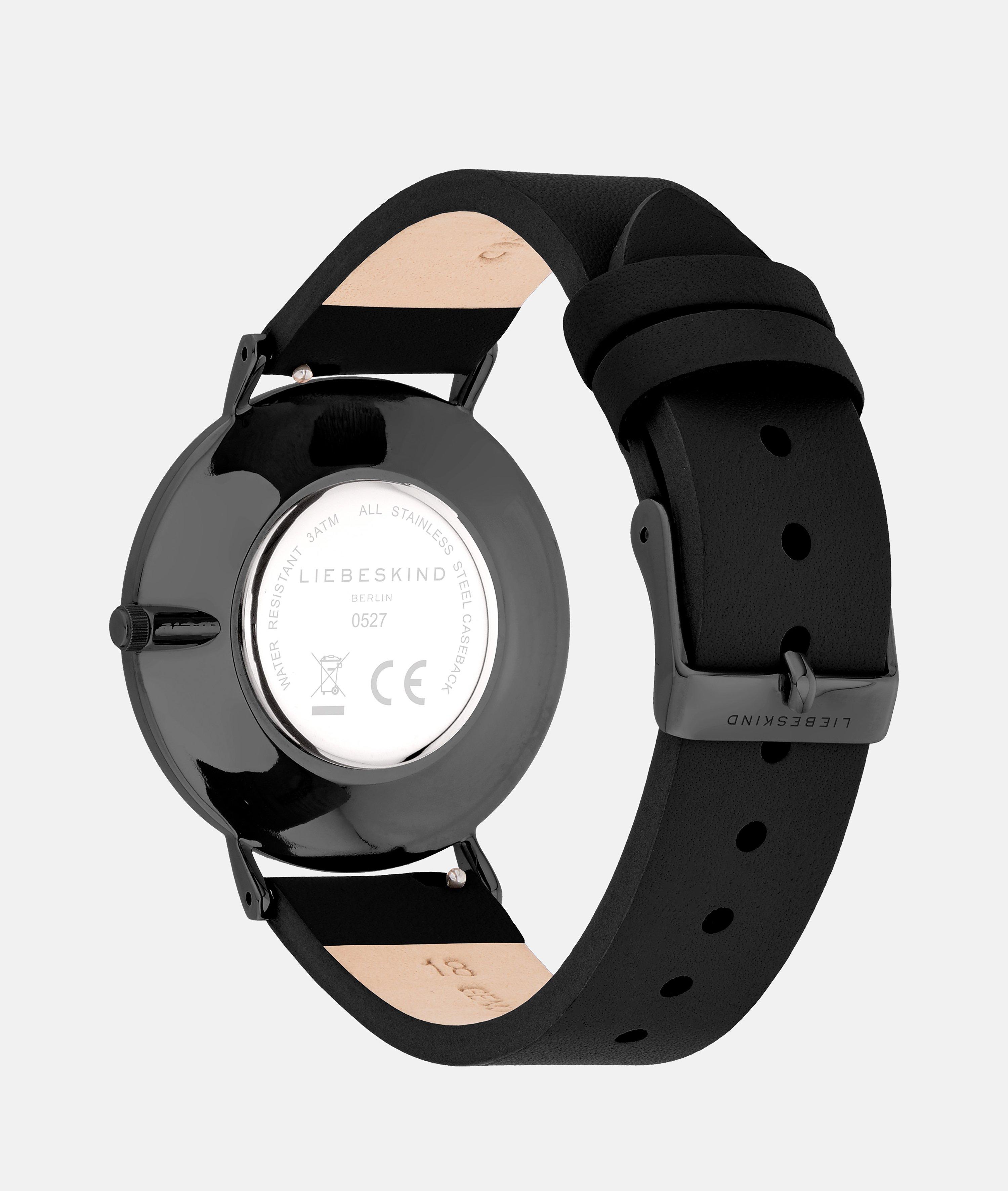 Uhr in schwarz, braun, gold & grau