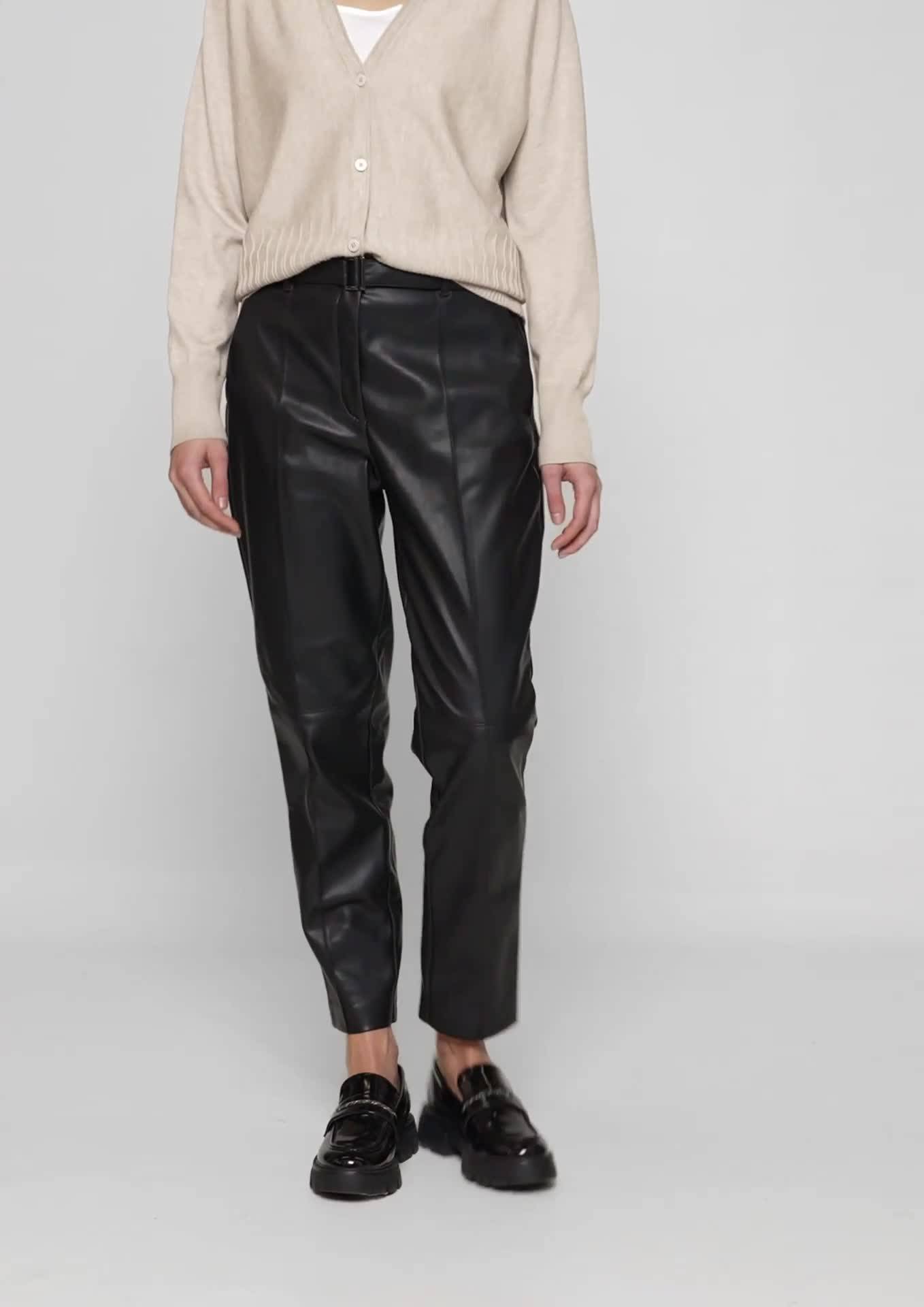 s.Oliver Relaxed faux leather cigarette trousers with belt