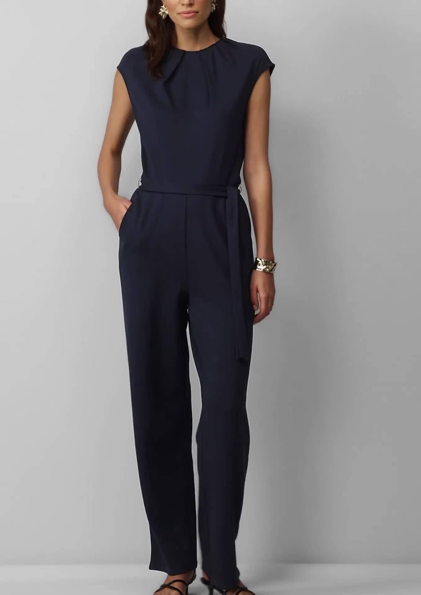 s.Oliver Ärmelloser Jumpsuit aus Interlockjersey mit Bindegürtel