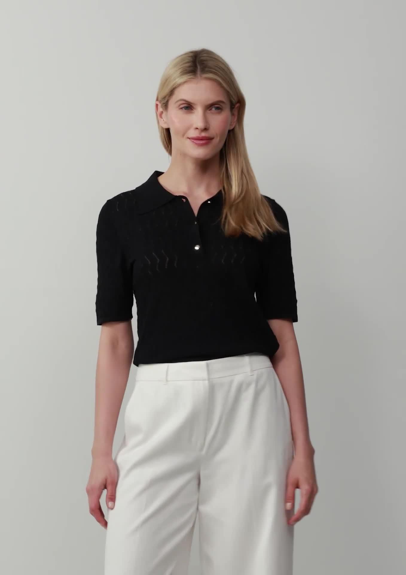 Short sleeve openwork knit polo shirt - black | s.Oliver