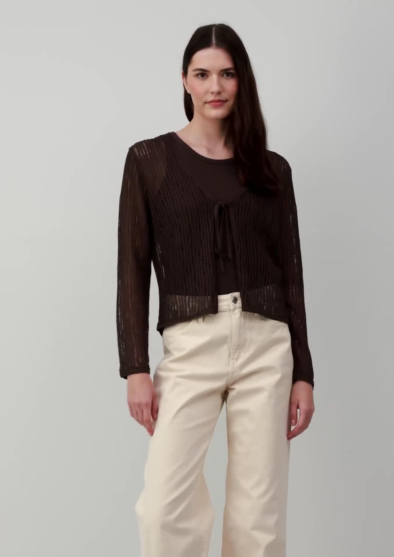 Airy cardigan made of a linen blend with an openwork pattern