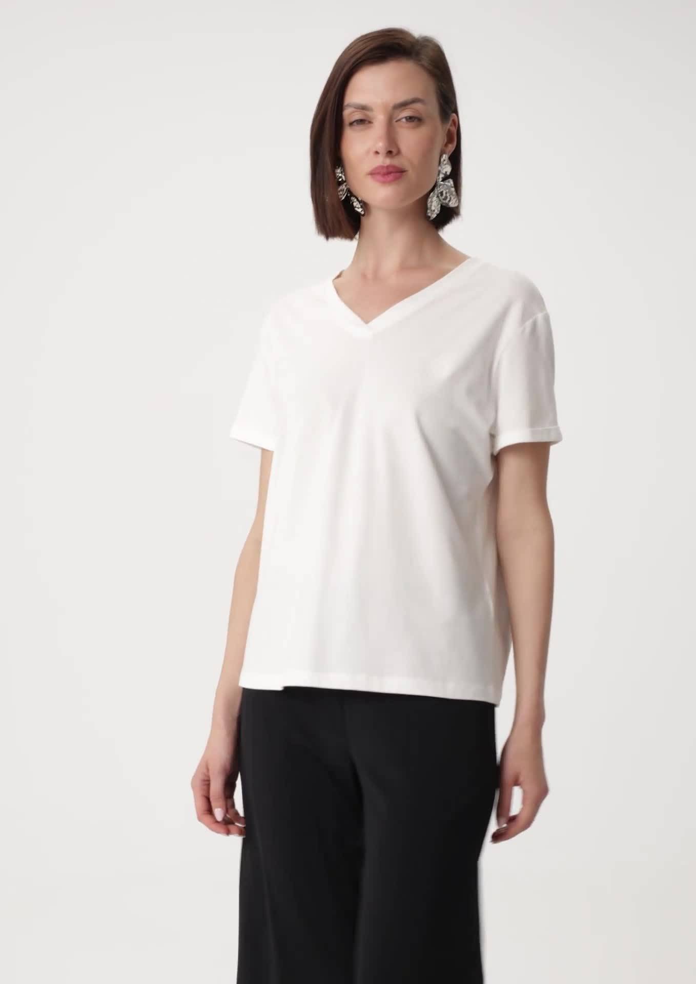 comma Jersey-T-Shirt mit Stickerei und V-Ausschnitt