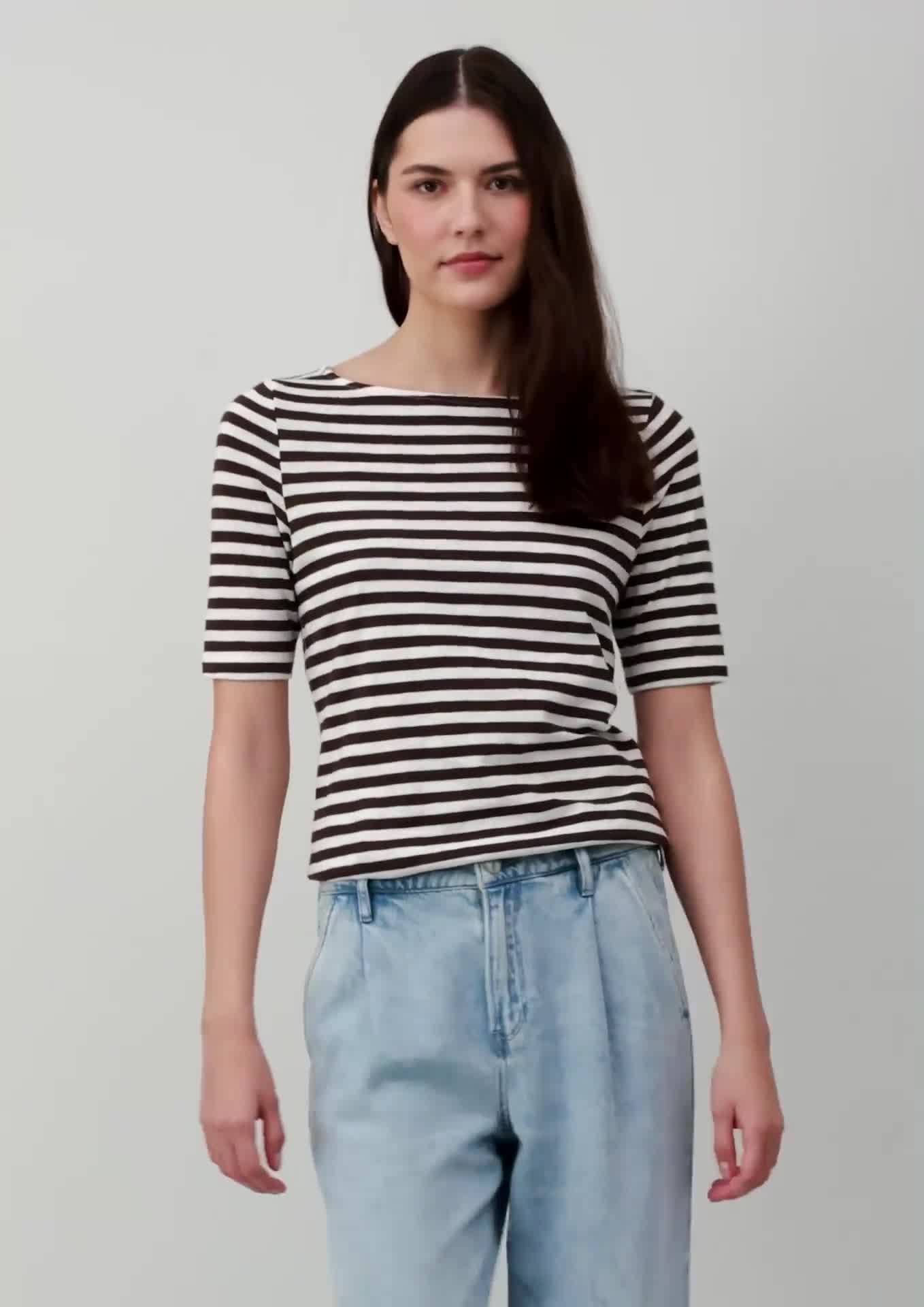 s.Oliver Gestreiftes T-Shirt im Slim Fit mit Flammgarnstruktur