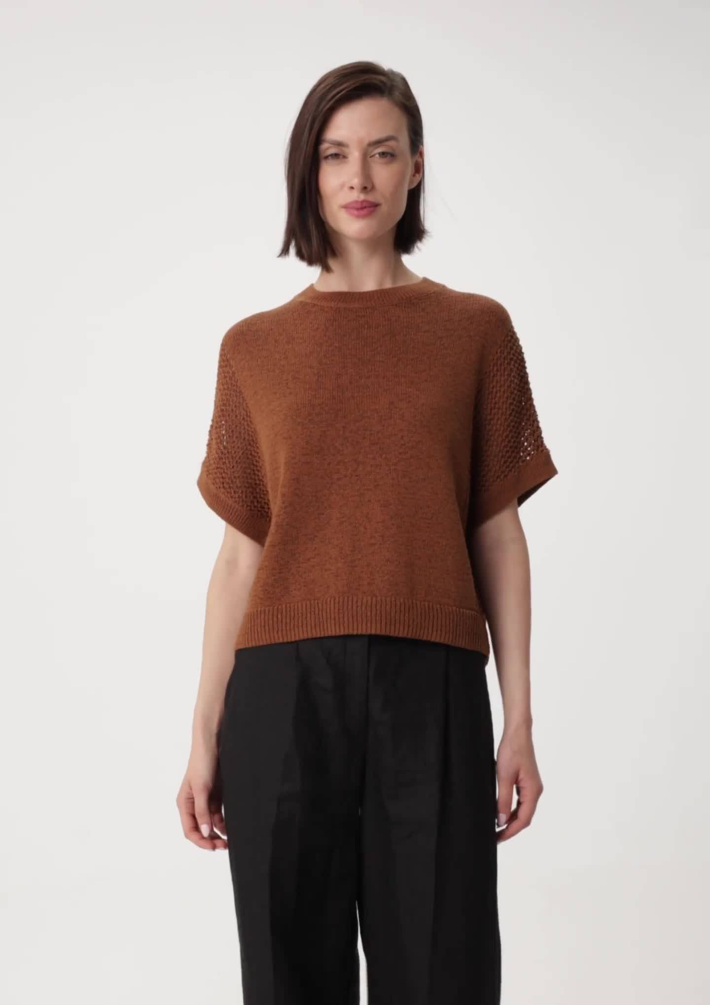 comma Kurzarm-Pullover im Loose Fit aus Ajourstrick
