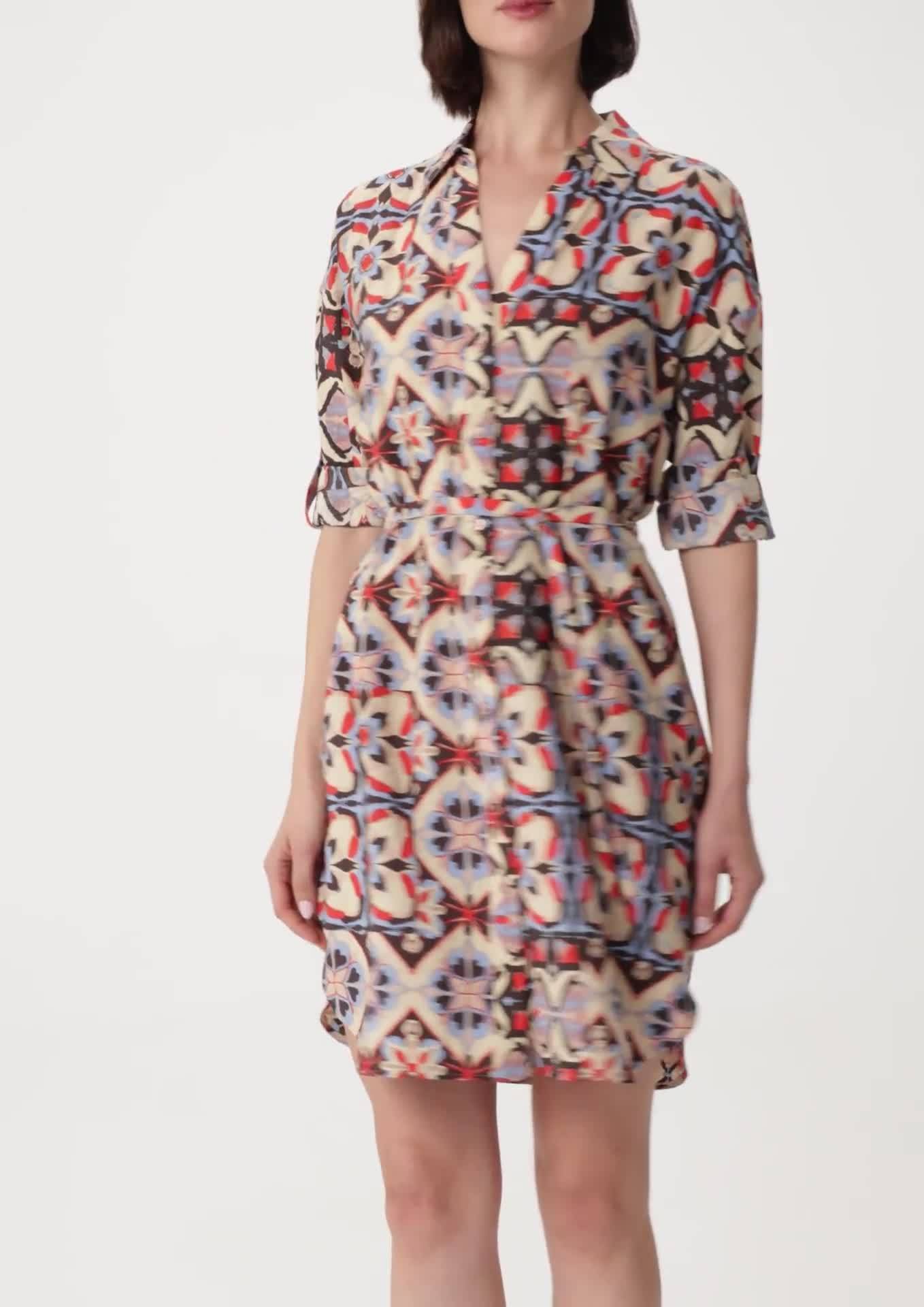 comma Kurzes Hemdblusenkleid mit All-over-Print