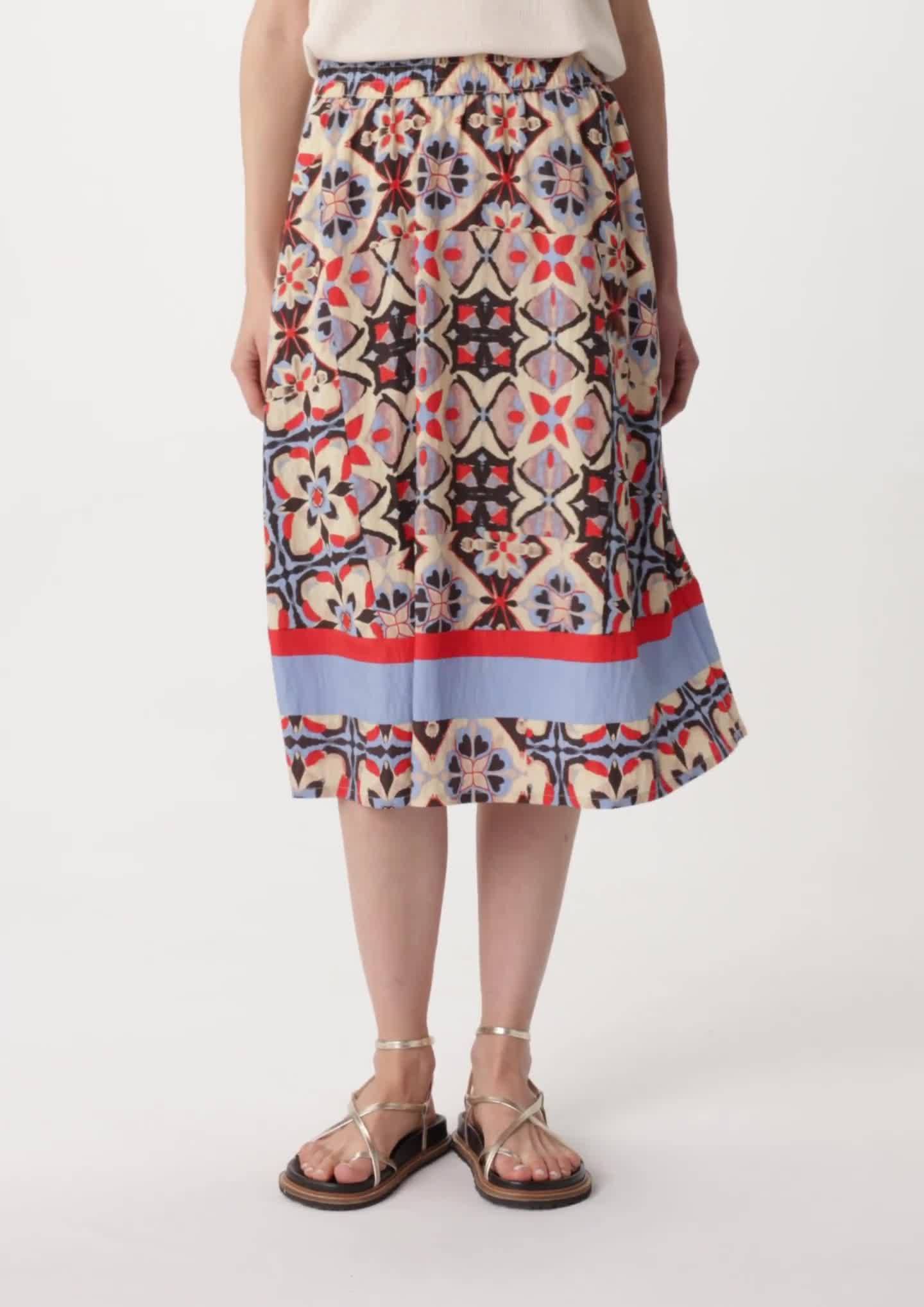 comma Ausgestellter Midi-Rock aus Viskosemix mit All-over-Print