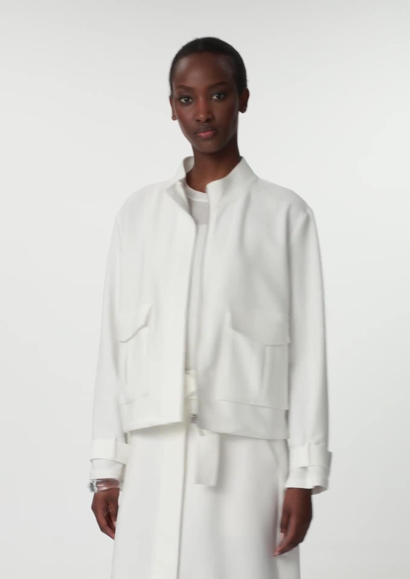 Wide, textured bomber jacket with a drawstring - white | Comma Wide, textured bomber jacket with a drawstring - white | Comma