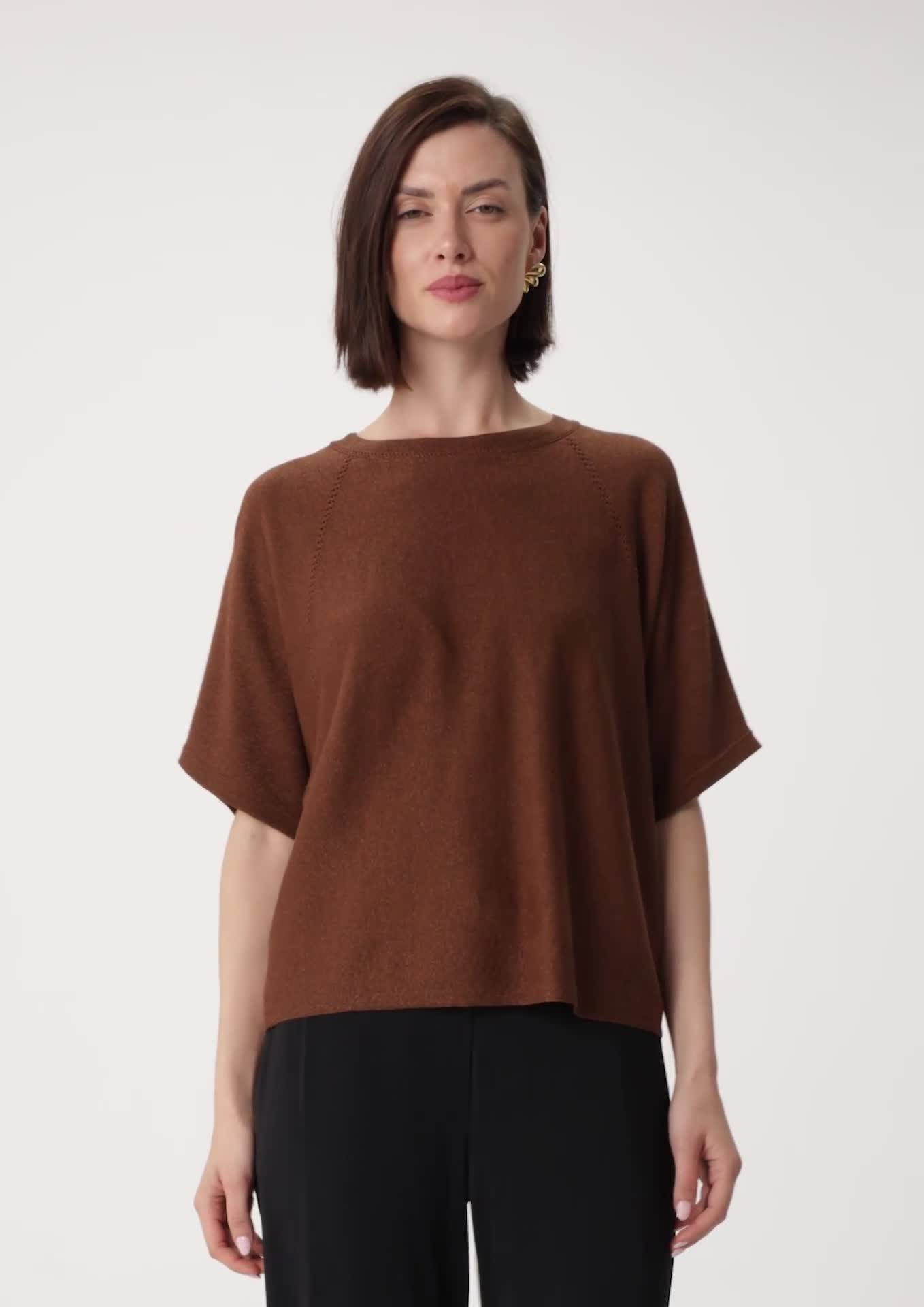 comma Kurzärmeliger Feinstrick-Pullover mit Glitzergarn im Relaxed Fit